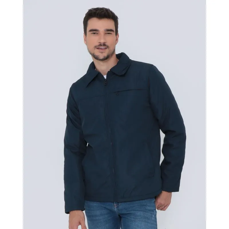 Jaqueta Masculina Com Zíper Lisa Azul Escuro P