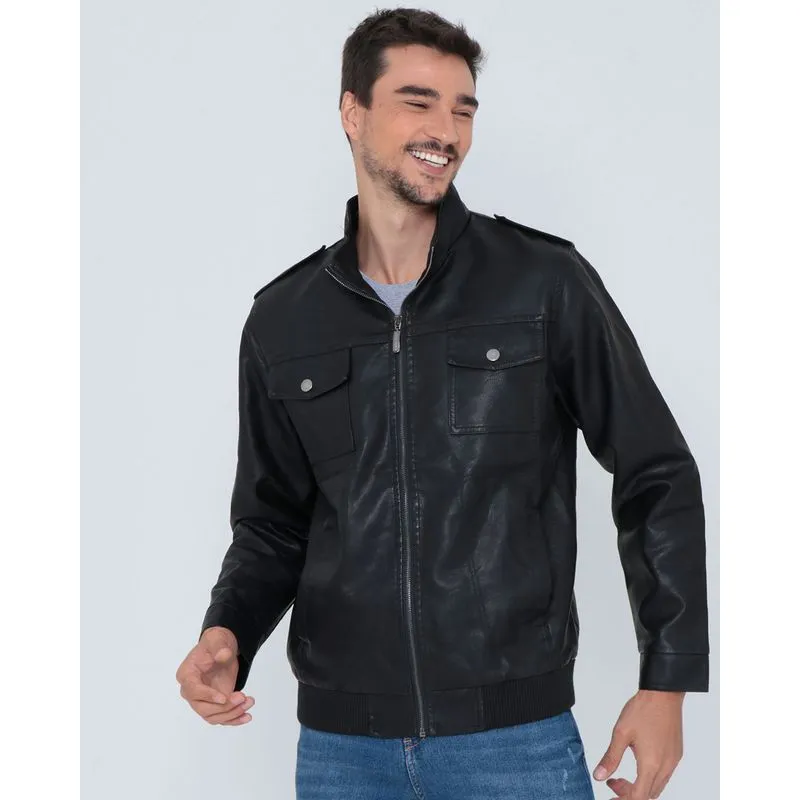 Jaqueta Sintética Biker Com Bolsos Preta P