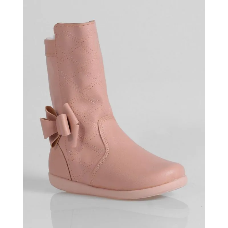 Bota bebê Cano Alto Lacinho Rosa Claro 25
