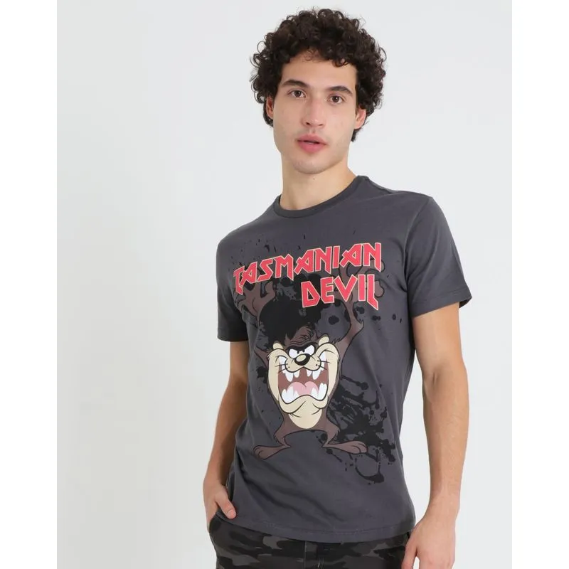 Camiseta Masculina Taz Looney Tunes Cinza Escuro XGG