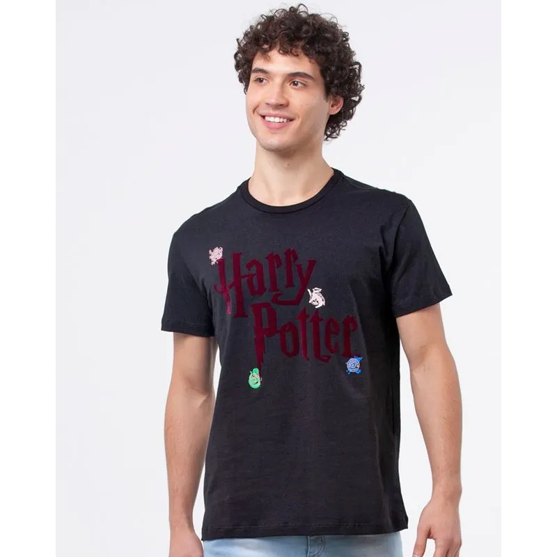 Camiseta Masculina Harry Potter Warner Veludo Preta GG