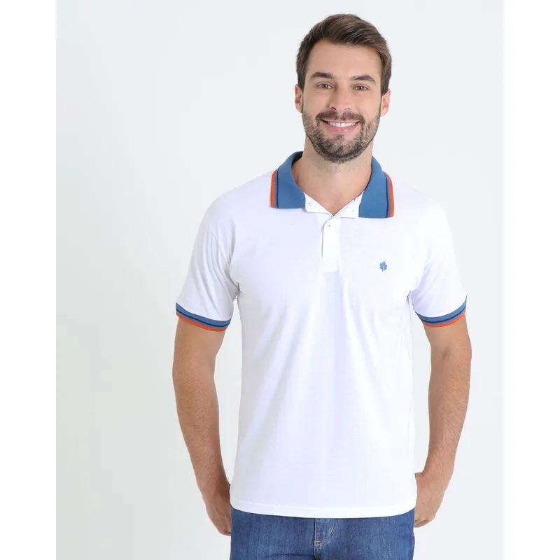Polo Manga Curta Branca Com Detalhe Na Gola GG