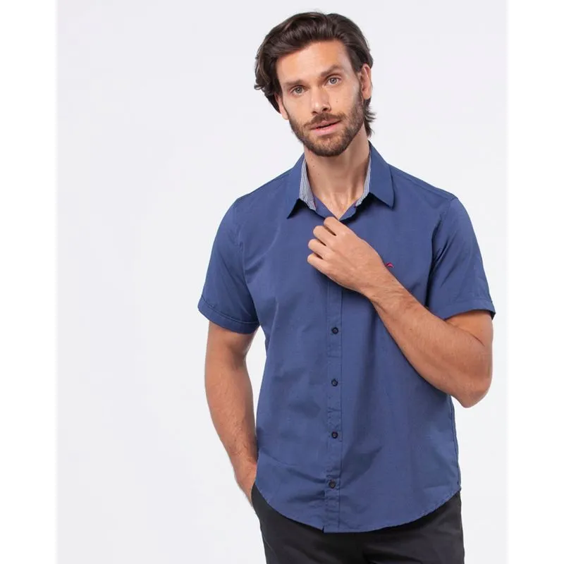 Camisa Masculina Sarja Manga Curta Azul GG
