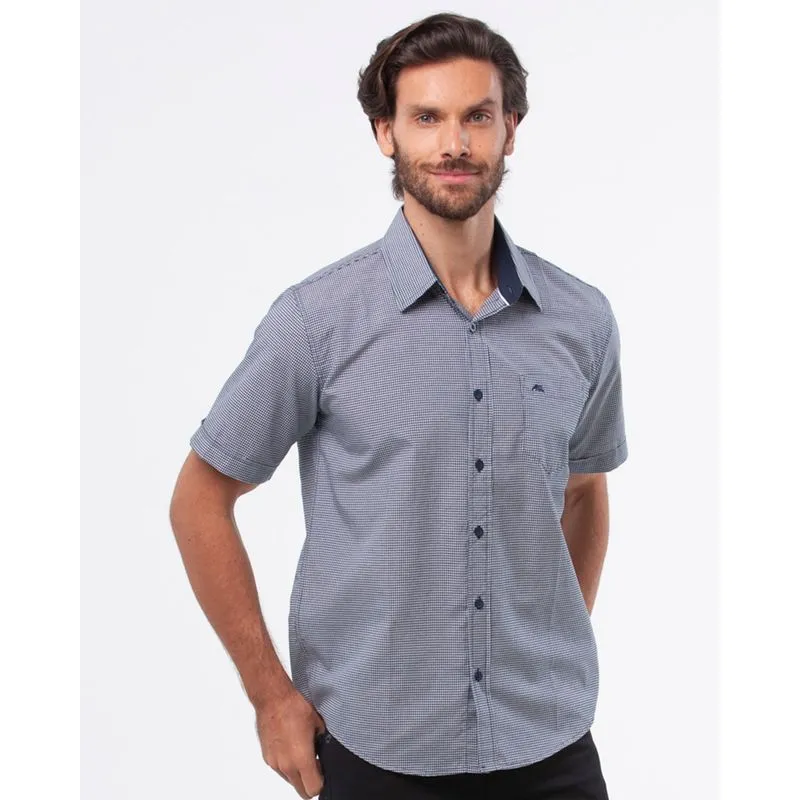 Camisa Masculina Sarja Manga Curta Xadrez Azul G