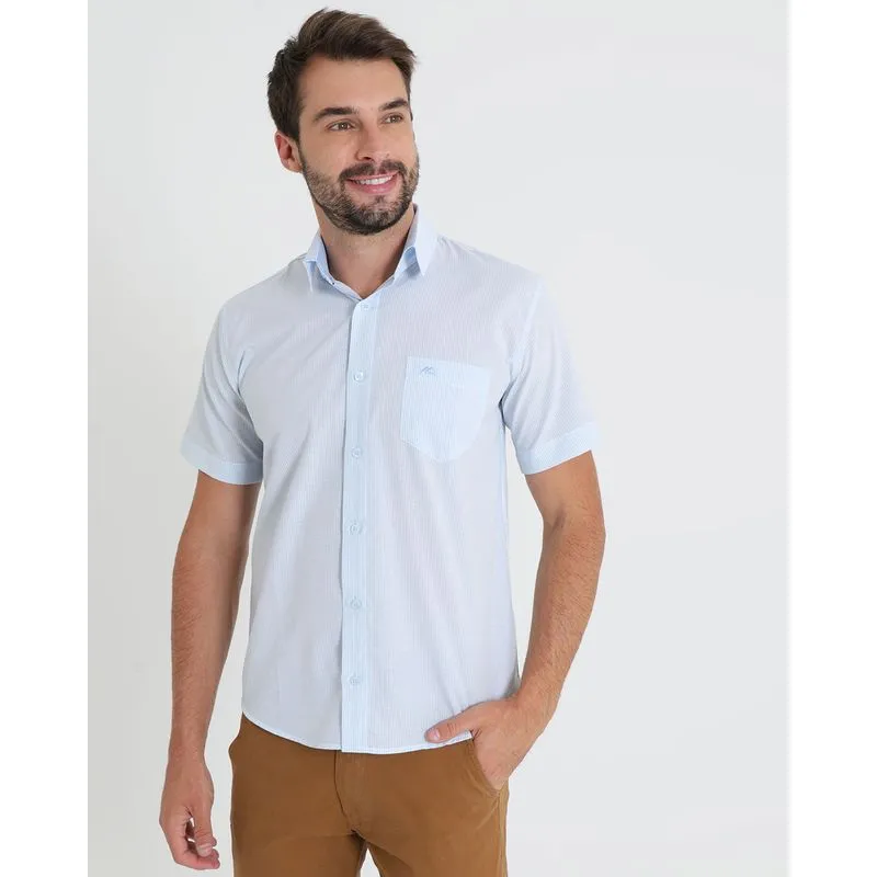 Camisa Social Masculina Manga Curta Listrada Azul Claro P