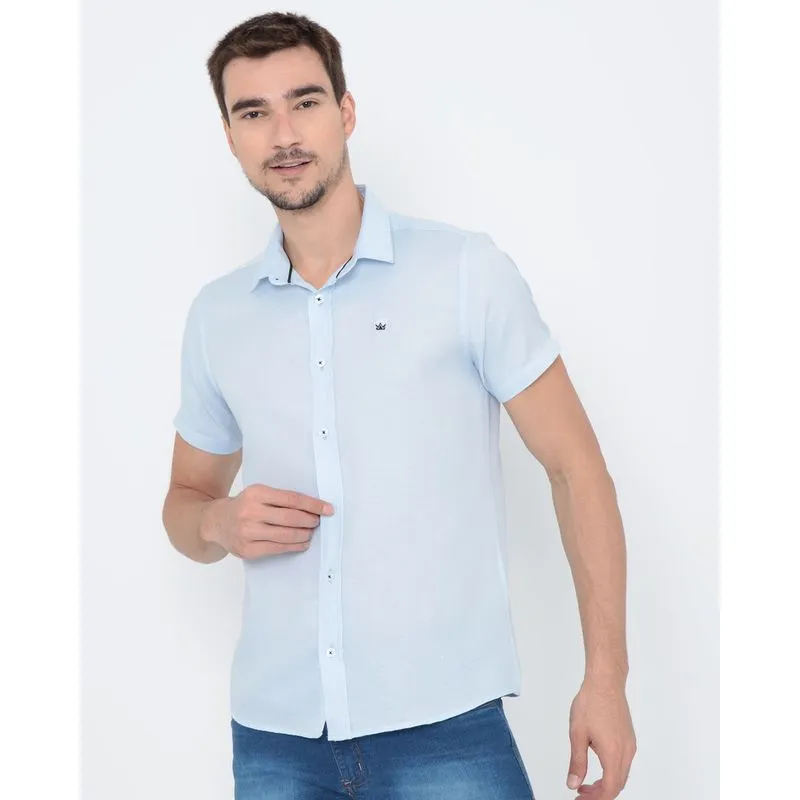 Camisa Manga Curta Texturizada Azul Claro 3