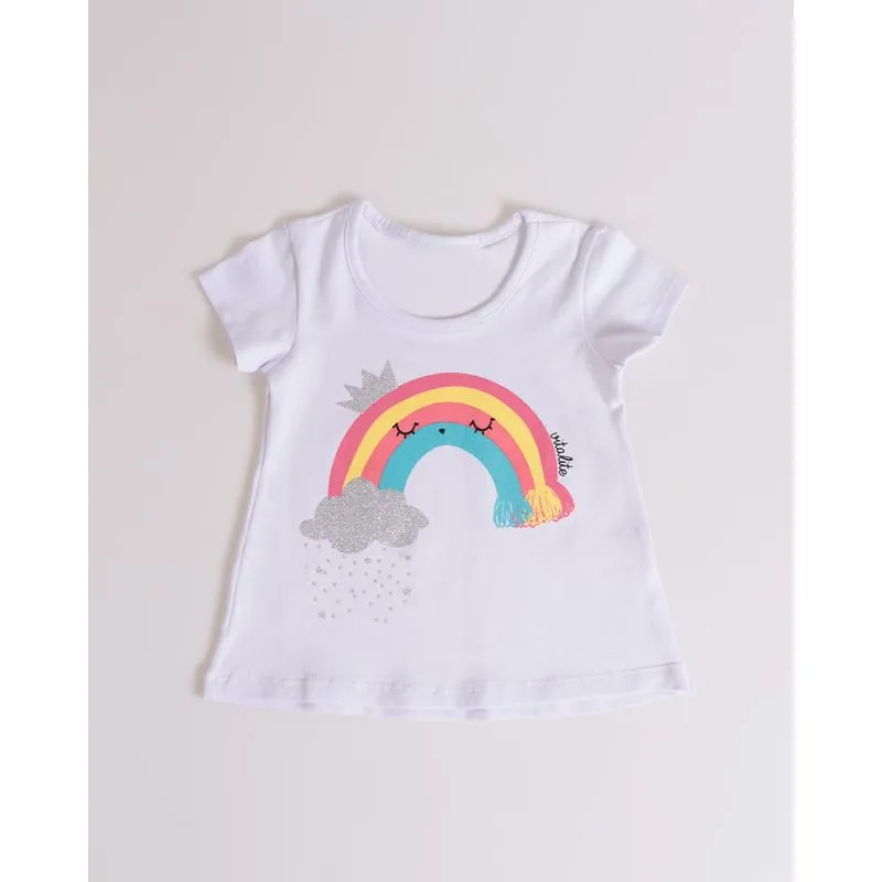Blusa Bebê Estampa Arco-íris Com Brilho Branca 2