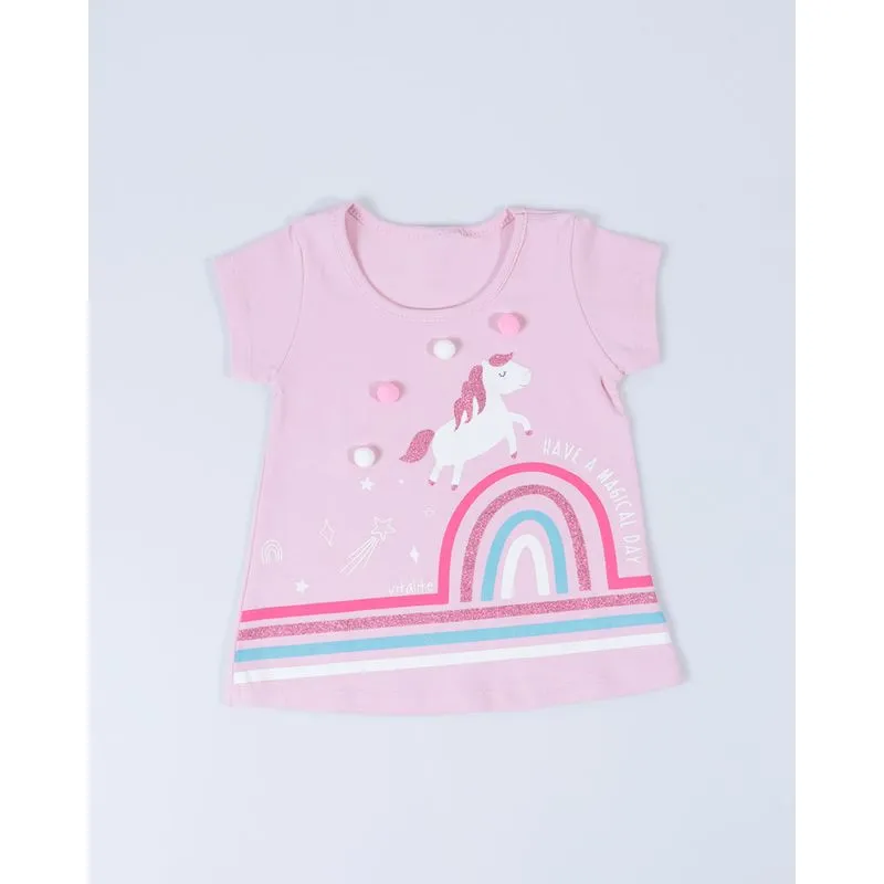 Blusa Bebê Com Pompons e Estampa Unicórnio Rosa 1