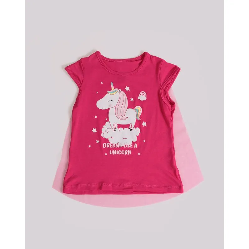 Blusa Bebê Estampa Unicórnio Capa Tule Rosa 3