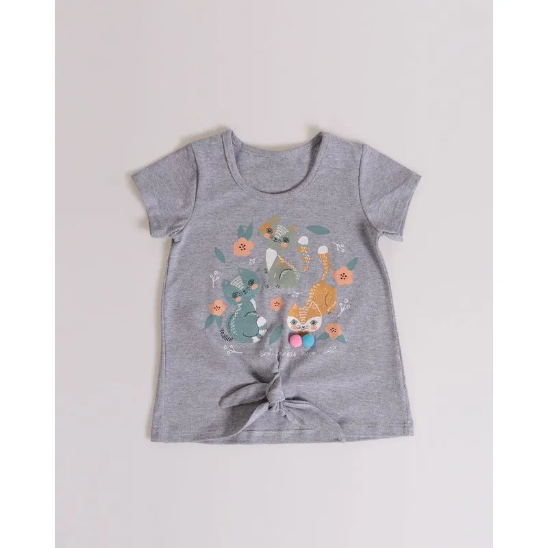 Blusa Bebê Nozinho Estampada Com Pompons Cinza Claro 2
