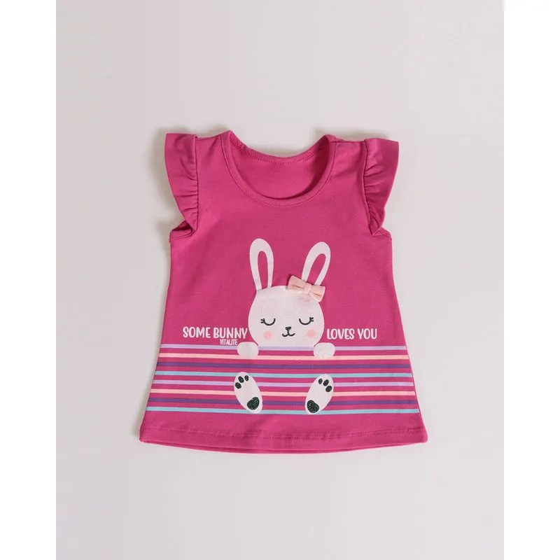 Regata Bebê Com Babado Estampa Coelho Rosa Pink 2