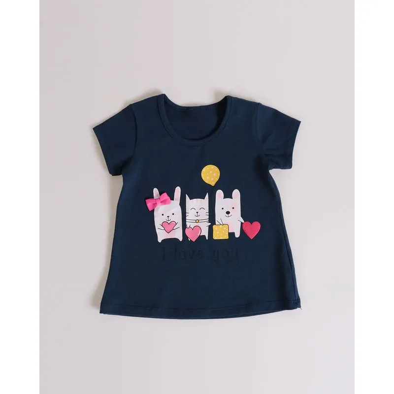 Blusa Bebê Estampa Com Lacinho Azul Marinho 3