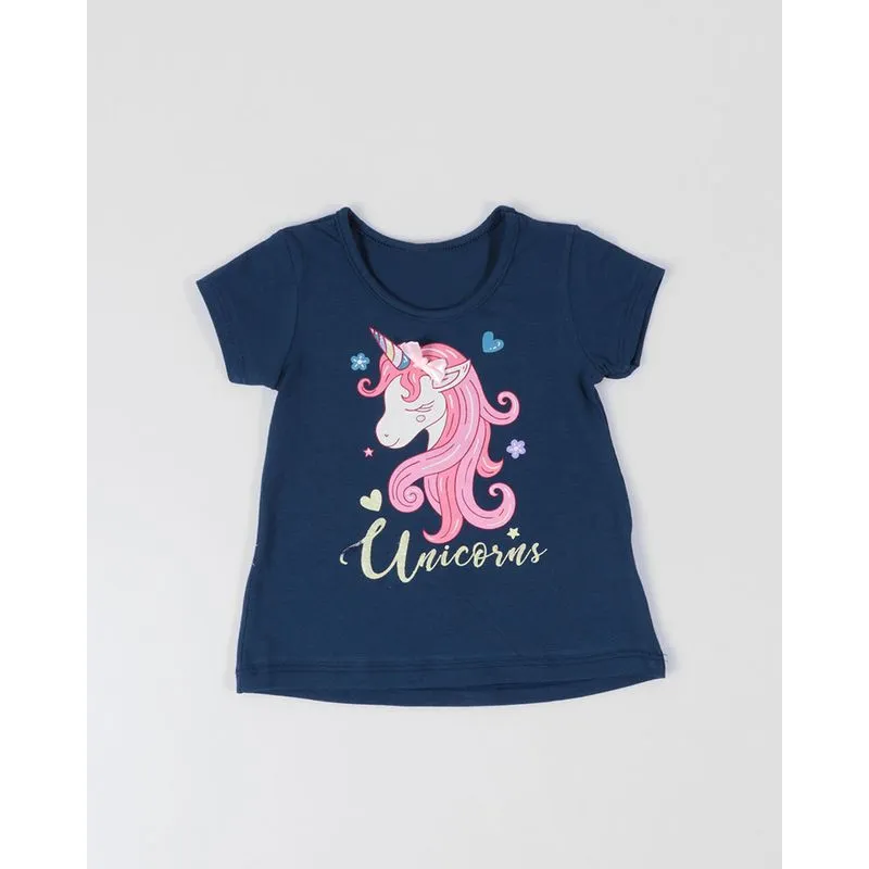 Blusa Bebê Estampa Unicórnio Azul Marinho 3
