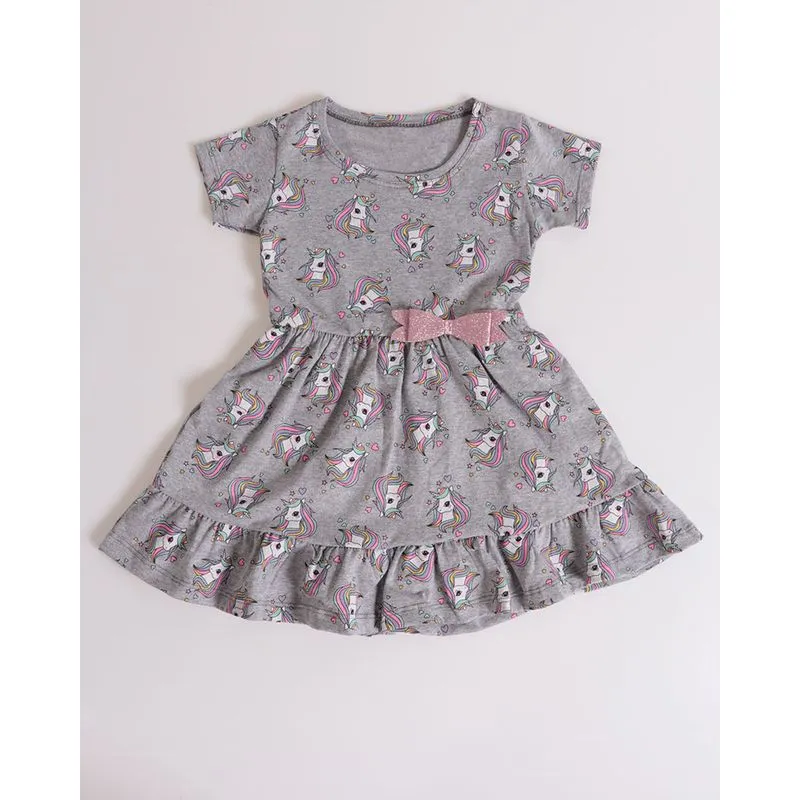 Vestido Bebê Estampa Unicórnio Cinza 1