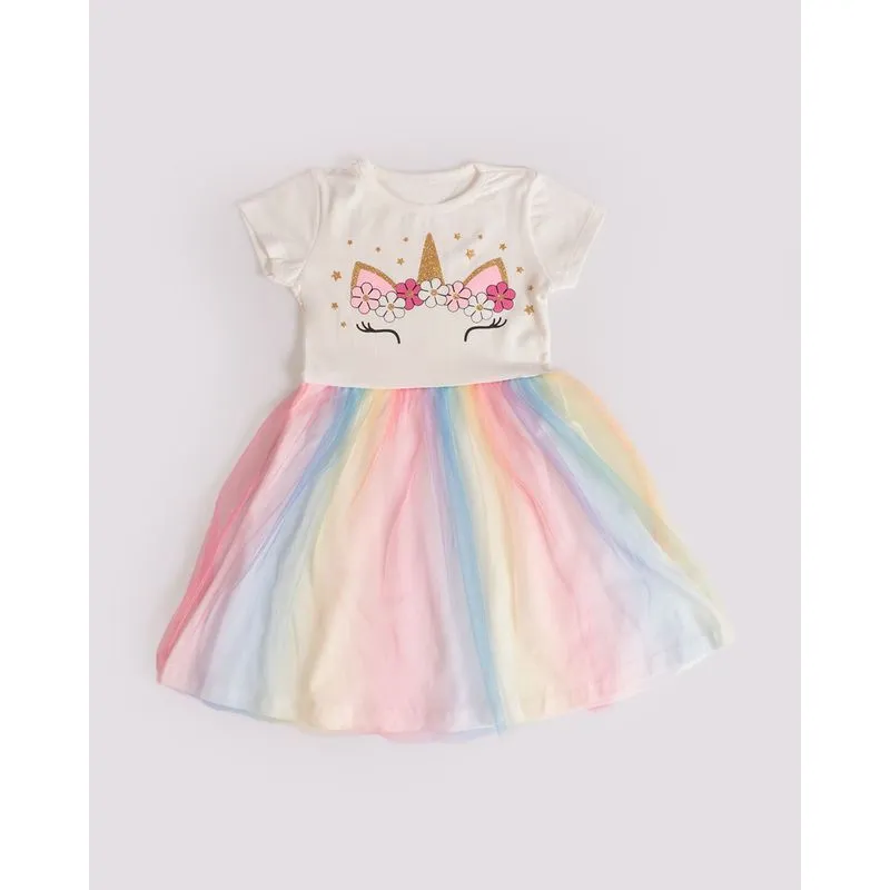 Vestido bebê estampa unicórnio off white 2