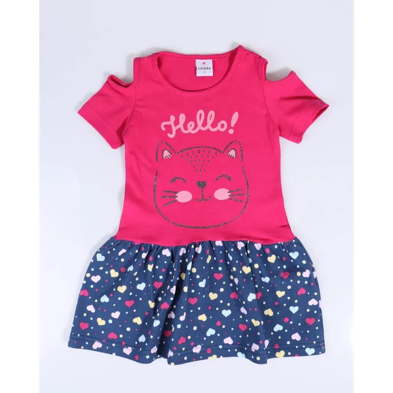 Vestido Bebê Estampa Gatinho Rosa 1