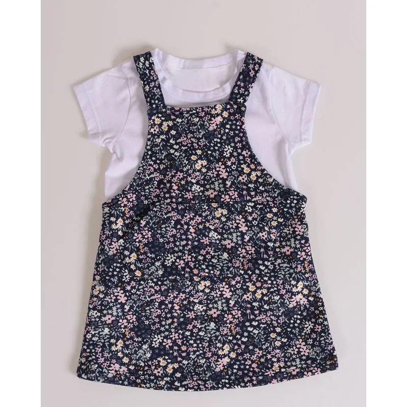Conjunto Salopete Bebê Floral Azul Marinho G