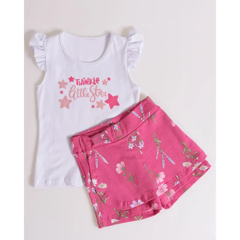 Conjunto Bebê Short Saia Estampa Floral Branco 1