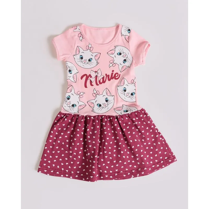 Vestido Bebê Gata Marie Disney Rosa 1