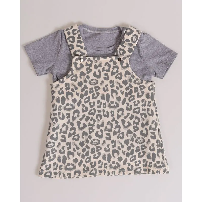 Conjunto Salopete Bebê Oncinha Cinza Claro M