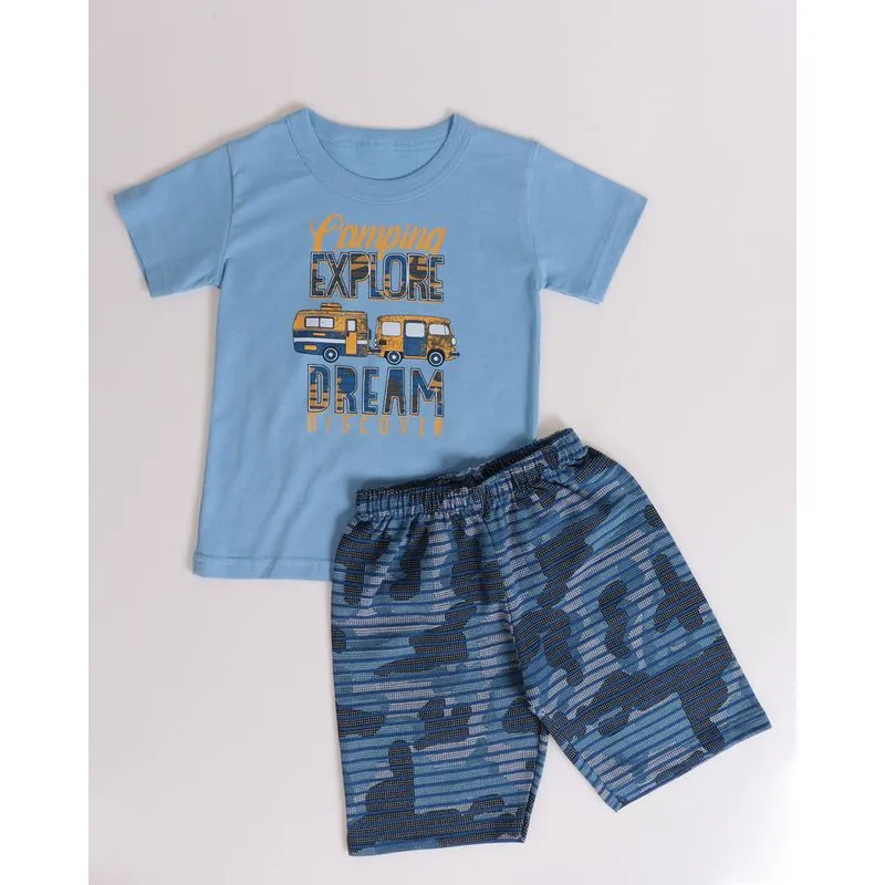 Conjunto Bebê Estampa Frontal Camping Azul Claro 1
