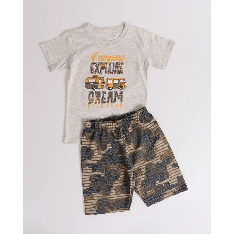 Conjunto Bebê Estampa Frontal Camping Bege 1