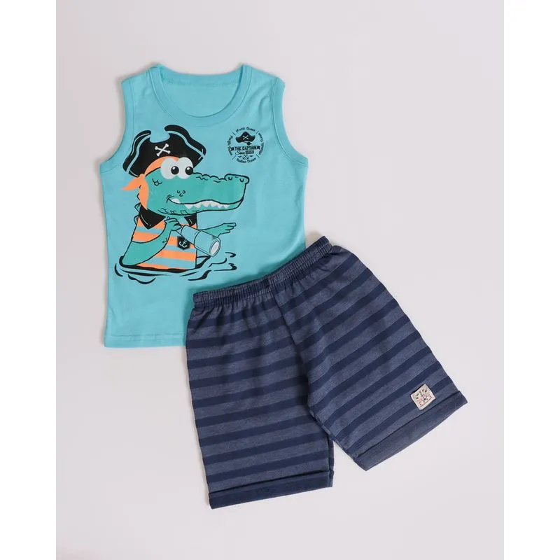 Conjunto Bebê Estampa Jacaré Azul Claro 1