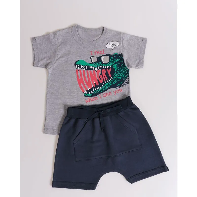 Conjunto Bebê Estampa Jacaré Mescla cinza 2