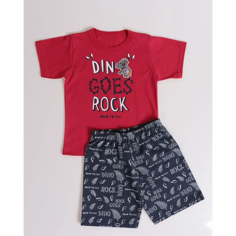 Conjunto Bebê Estampa Dino Rock Vermelho 1