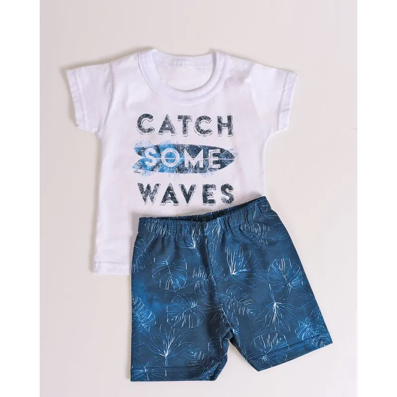 Conjunto Bebê Estampa Folhas Branco P