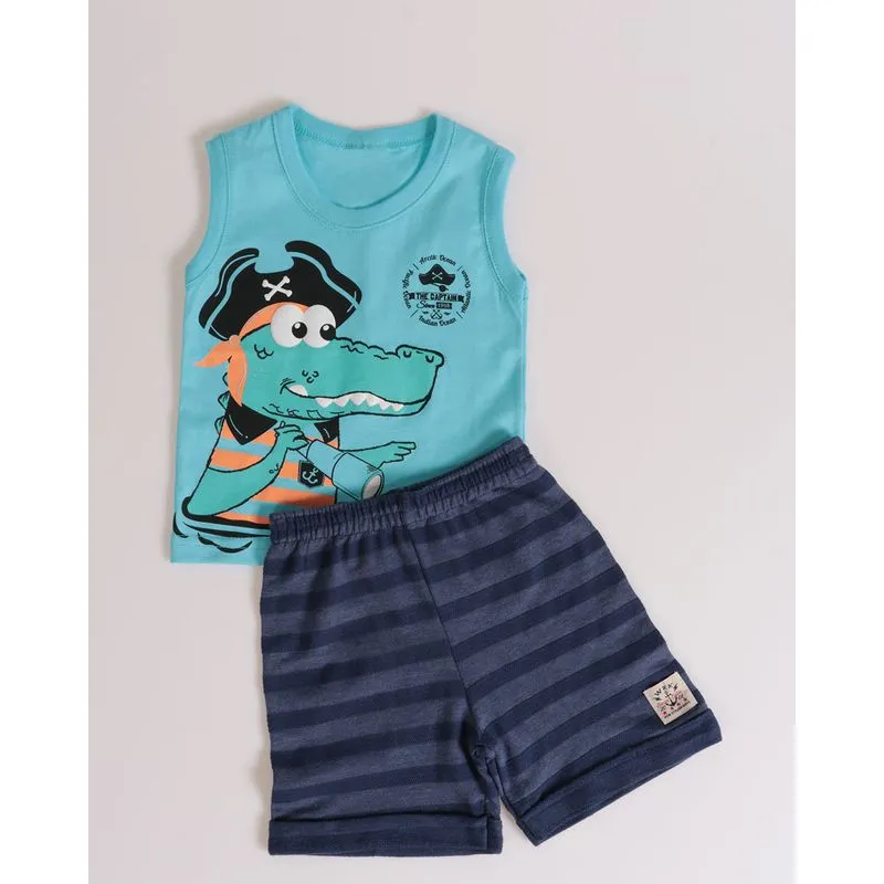 Conjunto Bebê Regata Estampa Jacaré Azul M
