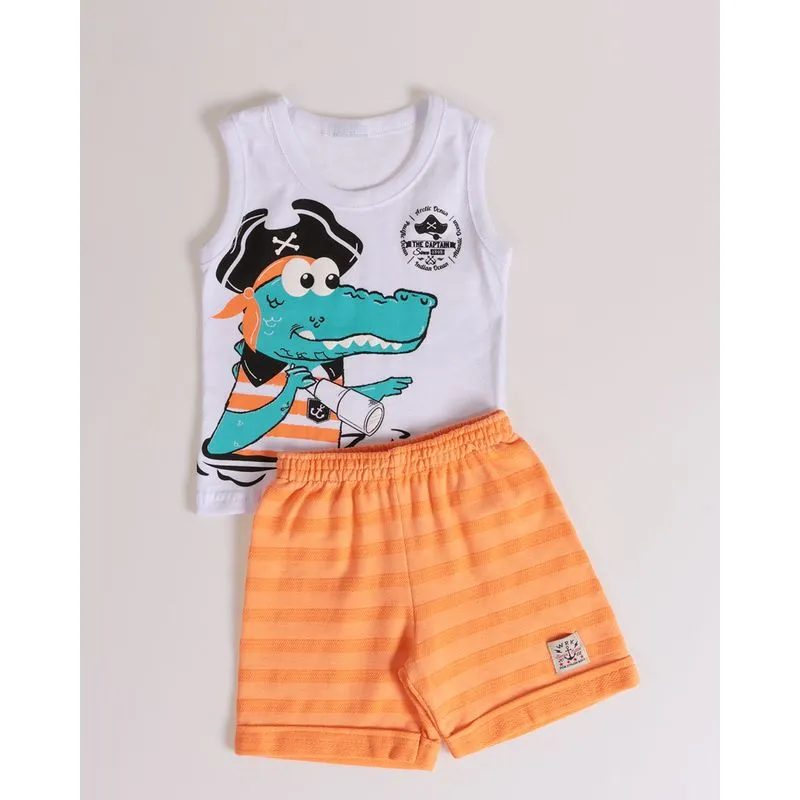 Conjunto Bebê Regata Estampa Jacaré Branco G