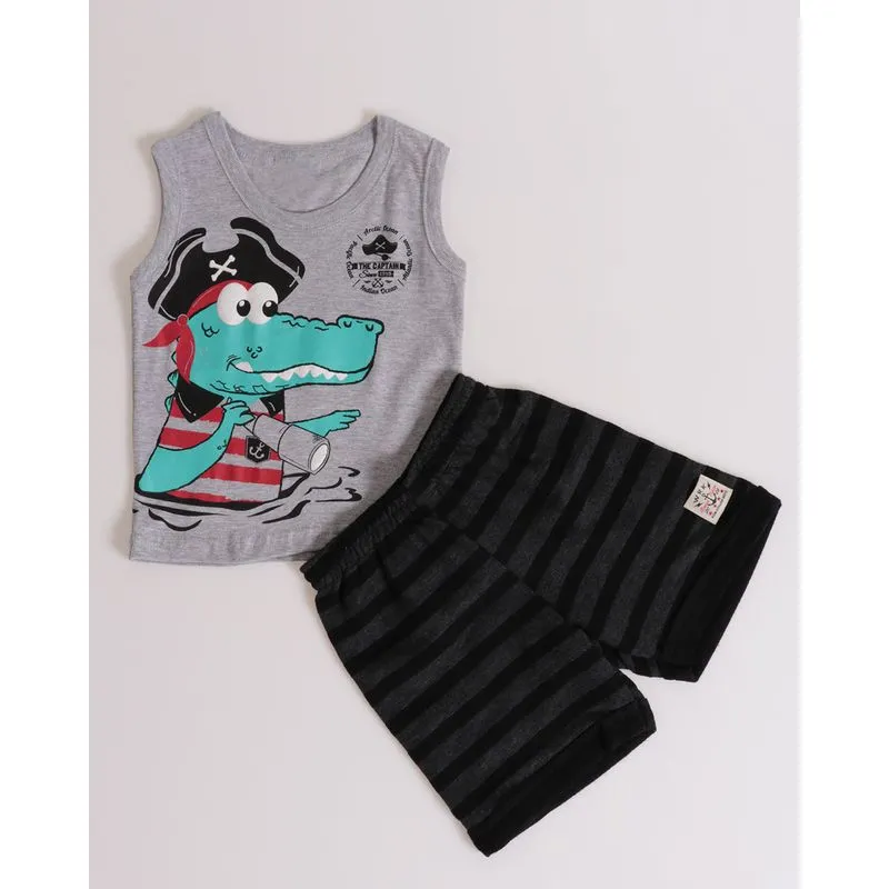 Conjunto Bebê Regata Estampa Jacaré Cinza G