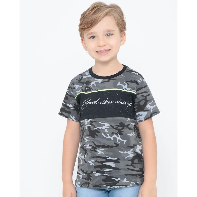 Camiseta Infantil Estampa Camuflada Cinza 6