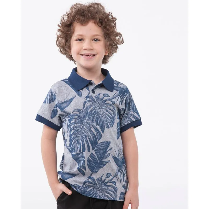 Polo Infantil Malha Mescla Floral Cinza 4