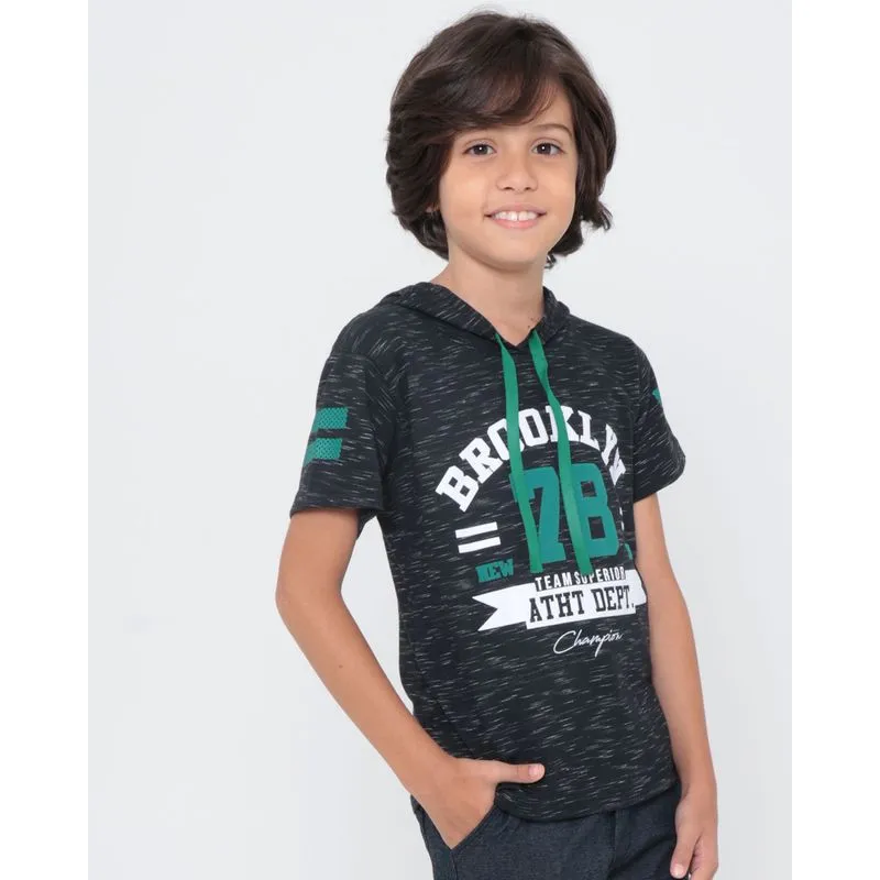 Camiseta Infantil Com Capuz Flamê Preta 8