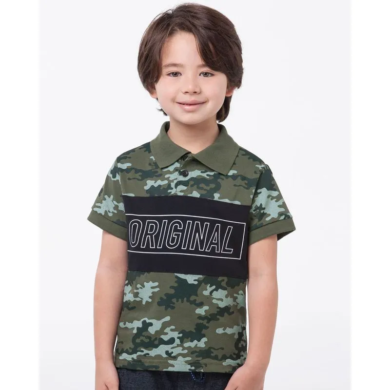 Polo Infantil Malha Estampa Camuflada Verde 6