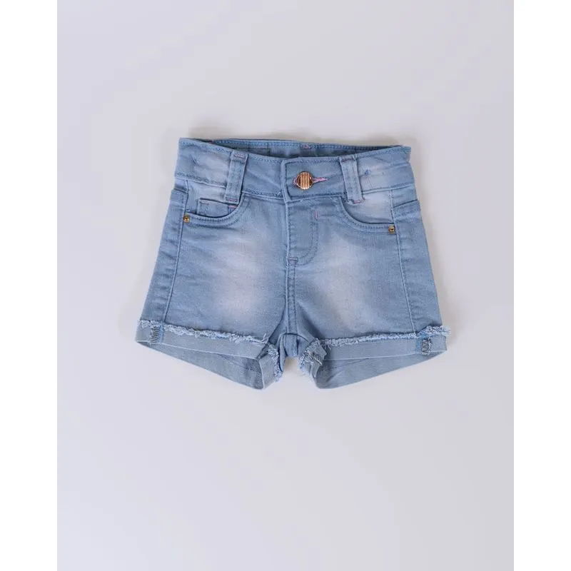 Short Jeans Bebê Barra Dobrada Azul Claro 2