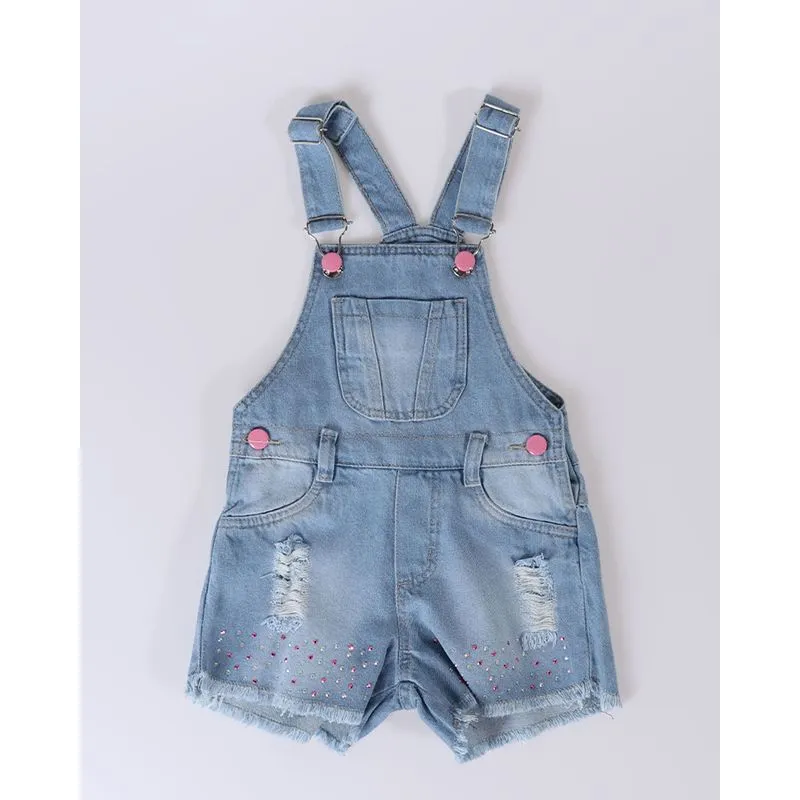 Jardineira Bebê Strass Jeans Azul 2