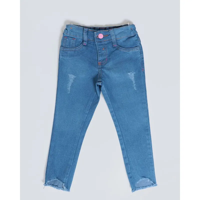 Calça Jeans Bebê Barra Desfiada Denim Azul 3