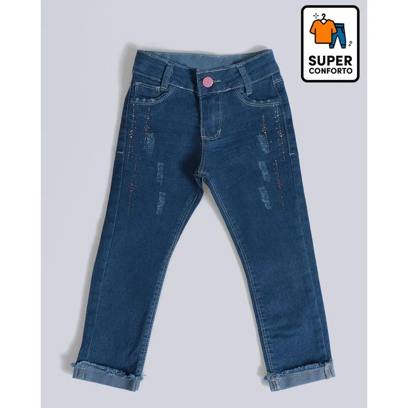 Calça Jeans Bebê Strass Azul 2