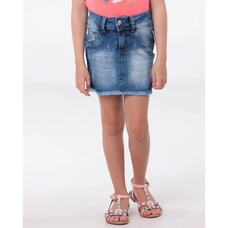Saia Jeans Infantil Rebite Brilho Azul 4