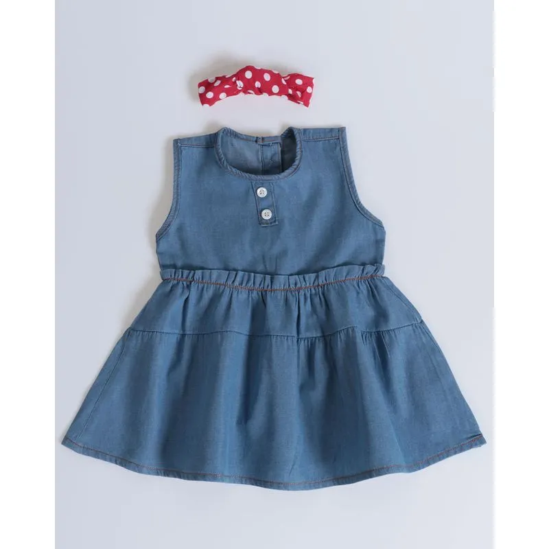 Vestido Bebê Jeans Evasê Azul Com Brinde Sortido P