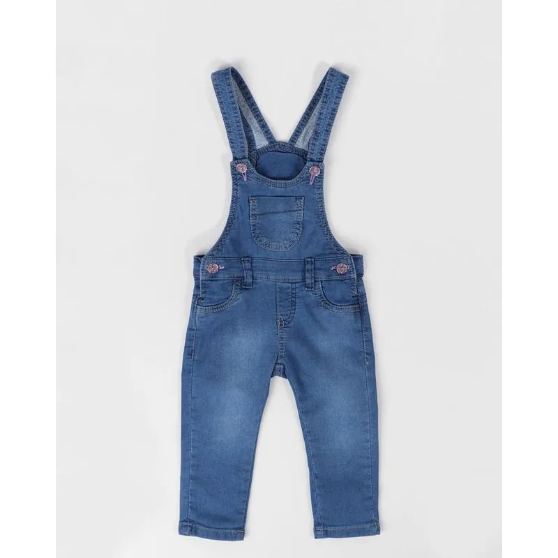 Jardineira Bebê Jeans Botão Glittler Azul G