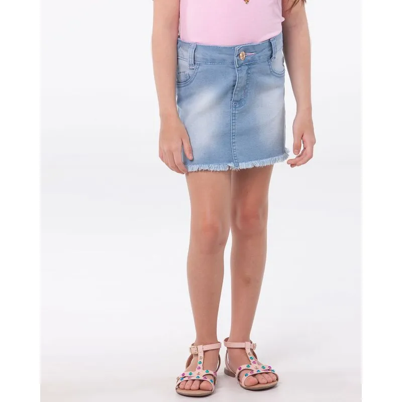 Saia Jeans Infantil Barra Desfiada Azul Claro 6