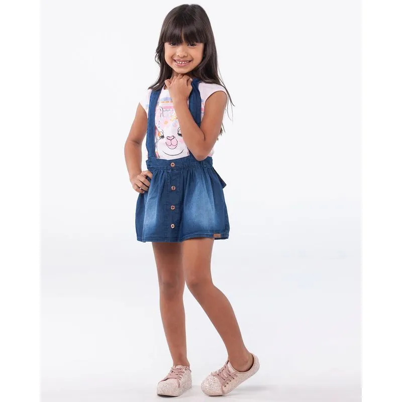 Salopete Infantil Jeans Franzido Azul 4