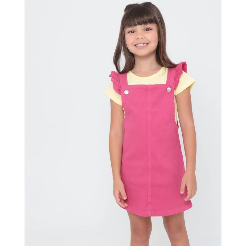 Salopete Infantil Sarja Babado Rosa 6