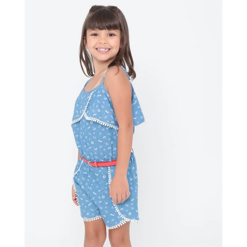 Macaquinho Jeans Infantil Estampa Azul Claro 6