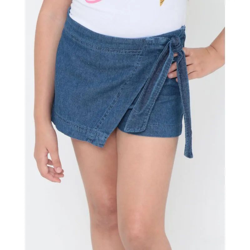 Short Saia Jeans Infantil Amarração Azul Médio 6