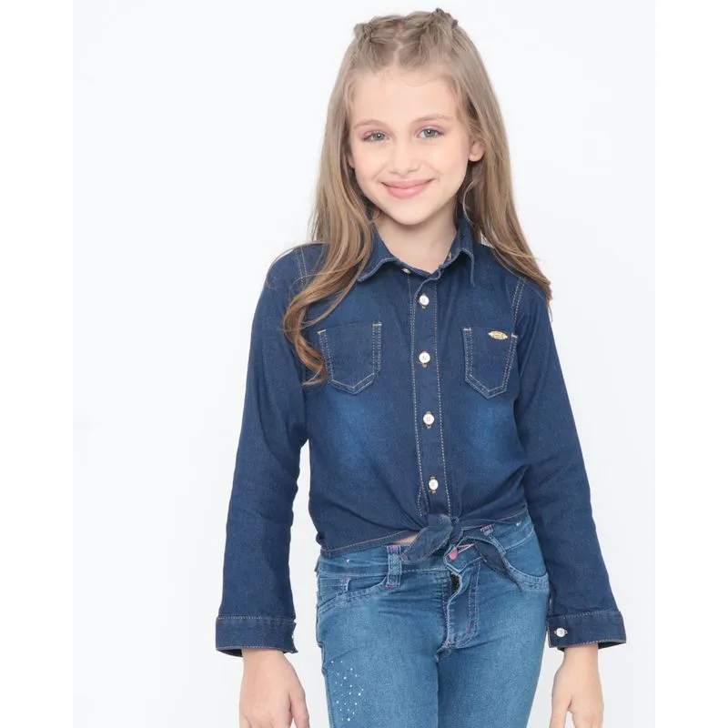 Camisa Infantil Jeans Nó Azul Escuro 8